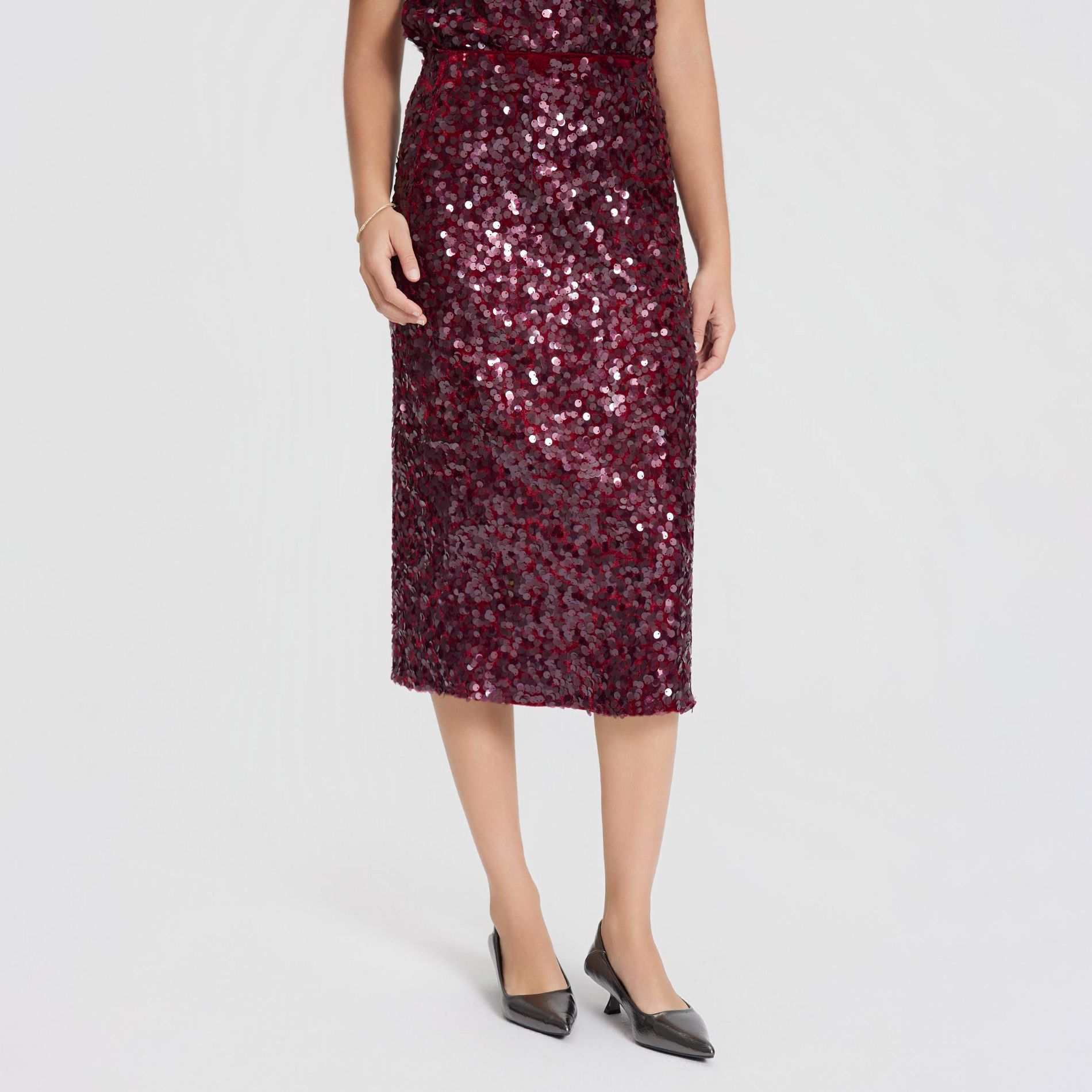 Women's Sequin Pencil Skirt - A New Day™ Burgundy