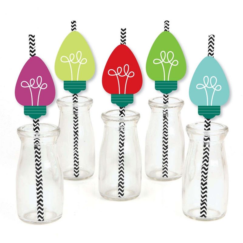 Big Dot of Happiness Christmas Light Bulbs - Paper Straw Decor - Holiday Party Striped Decorative Straws - Set of 24, 1 of 6