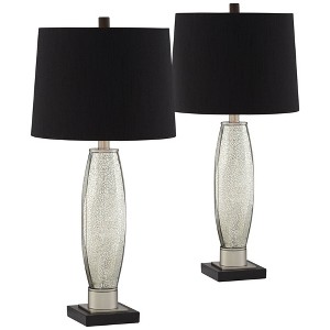 Regency Hill Landro Modern Mid Century Table Lamps 27 1/2" Tall Set of 2 Mercury Glass Black Drum Shade for Bedroom Living Room Bedside Office Family - 1 of 4