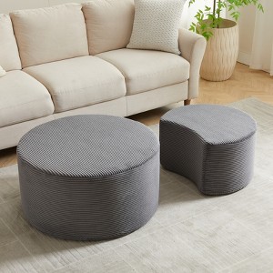 KWPZQEB Nesting Coffee Table Set of 2, Round Coffee Tables with Upholstered, Fabric Coffee Tables, Accent End Table, Ottoman for Living Room - 1 of 4