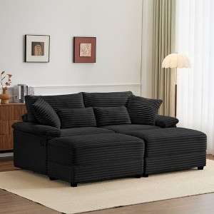 74"W Sectional Sofa Couch with Reversible Ottoman, Soft Corduroy Fabric Loveseat with Storage Ottomans & USB Port - ModernLuxe - 1 of 4