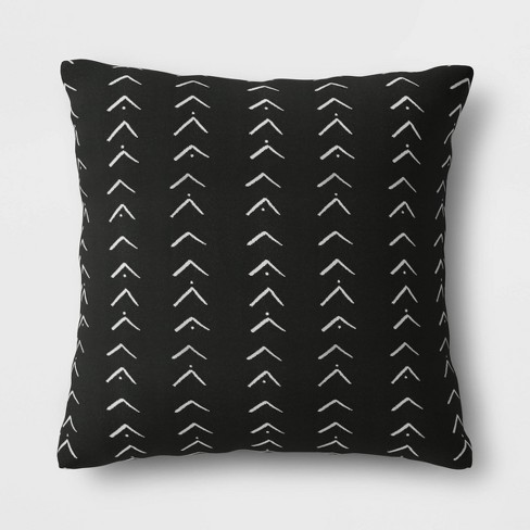 Oversize Vee Stripe Outdoor Throw Pillow Duraseason Fabric Black
