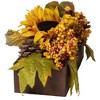 Northlight 10" Yellow and Brown Sunflowers and Leaves Fall Harvest Floral Arrangement - 3 of 4