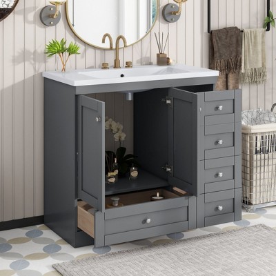 NicBex Bathroom Vanity with Sink,Bathroom Sink Vanity with 4 Drawers and 2 Doors,36 inch Bathroom Sink Cabinet for Bathroom,White/Gray/Black