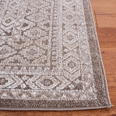 Ivory and Brown Geometric Hand-Knotted Synthetic Rug