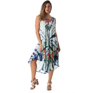Riviera Sun Tie Dye Summer Dress with Floral Hand Painted Design - 1 of 3