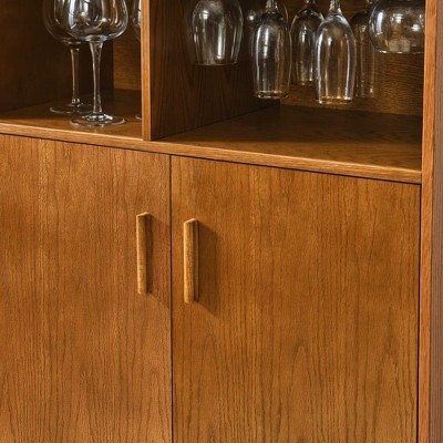 31.5" Liquor Cabinet with Wine Glass Holder, Adjustable Shelf, Wine Rack, Sideboard Buffet for Dining Room, Kitchen, Farmhouse Home Bar Storage