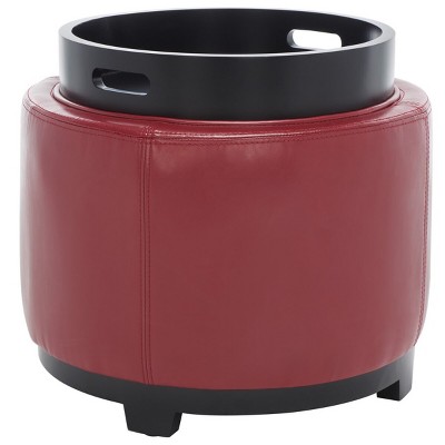 Transitional Round Red Ottoman with Storage Tray
