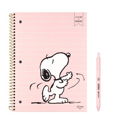 Yoobi 8"x10.5" Peanuts 1 Subject Notebooks Wide Ruled with Pen Pink Snoopy Dance