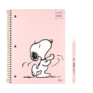 Yoobi 8"x10.5" Peanuts 1 Subject Notebooks Wide Ruled with Pen Pink Snoopy Dance - 1 of 4