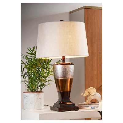30" Bronze and Espresso Polyresin Table Lamp with Linen Shade