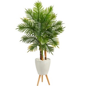 Nearly Natural 63-in Areca Artificial Palm Tree in White Planter with Stand (Real Touch) - 1 of 4