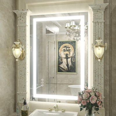 Apmir Super Bright Front & Back LED Lighted Anti-Fog Tempered Glass Bathroom/Vanity Mirror with ETL & 3-Year Warranty