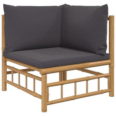 vidaXL Bamboo Patio Corner Sofa with Dark Gray Cushions - Modular Outdoor Lounge Set with Waterproof Protection and Comfortable Cushions