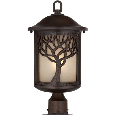 John Timberland Mission Outdoor Post Light Bronze Tree Pattern 18 3/4" Etched Amber Glass for Exterior Deck Garden Yard Patio