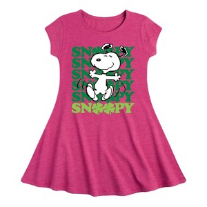 Girls' - Peanuts - Snoopy Clover Dance Fit & Flair Cap Sleeve Dress - 1 of 3