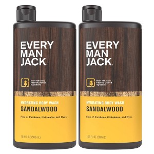 Every Man Jack 2 Pack/16.9 fl oz Sandalwood Hydrating Men's Body Wash - 1 of 4