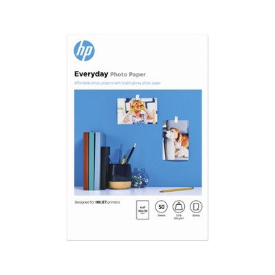 HP Inc. Everyday Photo Paper, Glossy, 52 lb, 4 x 6 in. (101 x 152 mm), 50 sheets CR758A