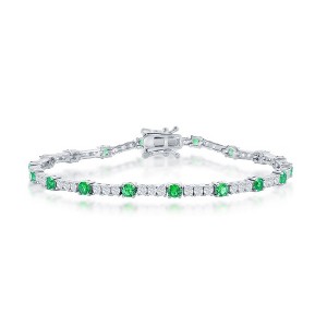 Bella Silver Sterling Silver 3mm CZ Tennis Bracelet - Emerald CZ - Green - 7 Inch - 1 of 2
