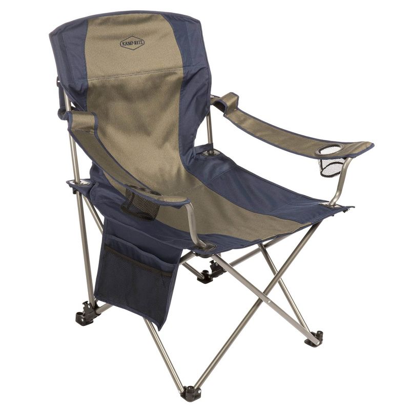 Kamp-Rite Outdoor Folding Tailgate or Camping Lounge Chair with 2 Cupholders, Side Pocket, and Detachable Footrest, Blue and Tan (2 Pack), 4 of 7