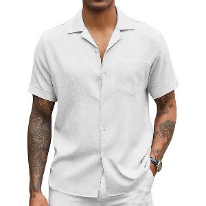 COOFANDY Mens Casual Short Sleeve Button Down Shirts Cuban Linen Textured Shirt Summer Beach Wear S-XXXL - 1 of 4