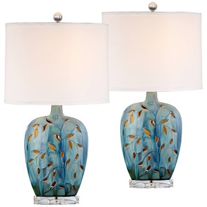 360 Lighting Devan Modern Table Lamps 24 1/2" High Set of 2 Blue Ceramic with LED Nightlight White Oval Shade for Bedroom Living Room Bedside House - 1 of 4