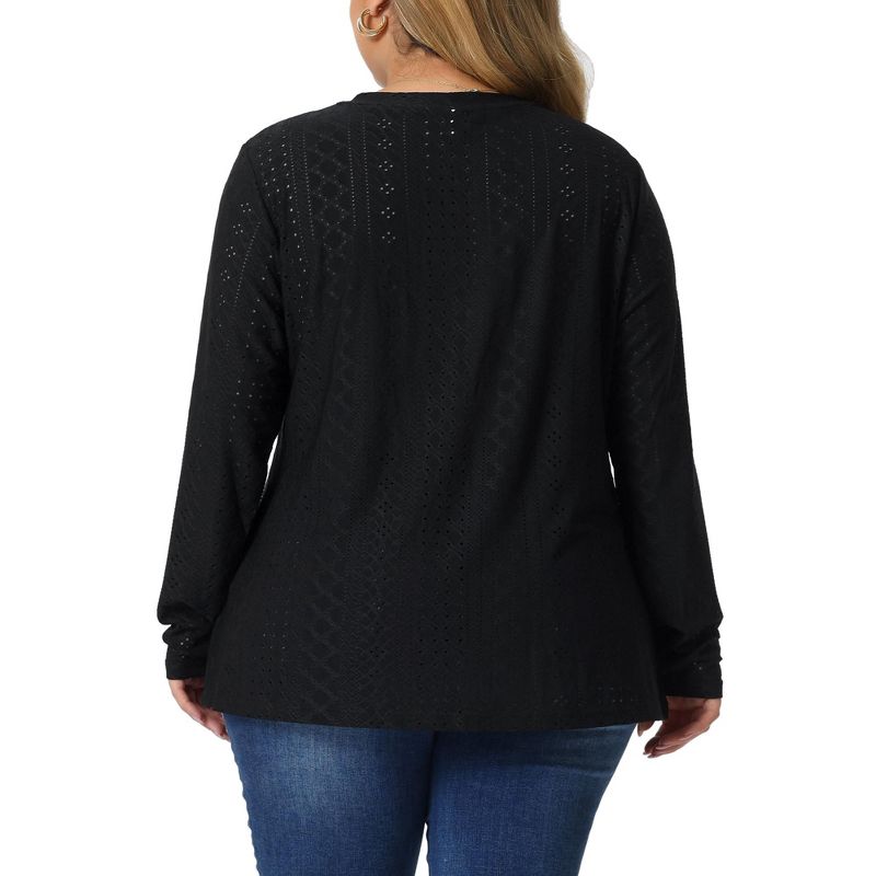 Agnes Orinda Women's Plus Size Long Sleeve Hollow Out V Neck Blouse, 4 of 6