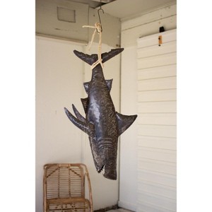 Metal 3D Shark with Sisal Rope, 45" Long, Recycled Hand-Hammered Brown Distressed Finish By Kalalou - 1 of 3