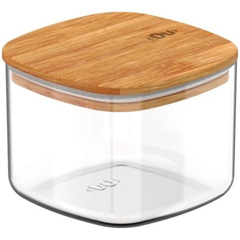 OU Airtight Food Storage Container 1.9cup, Clear Plastic Food Storage Container with Leak Proof Bamboo Lid, Stackable Kitchen Pantry Organizer