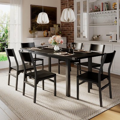 SweDrea 7-Piece Black Dining Table & Chairs Set for 4-6, 63" Extendable Kitchen Table with 6 Chairs