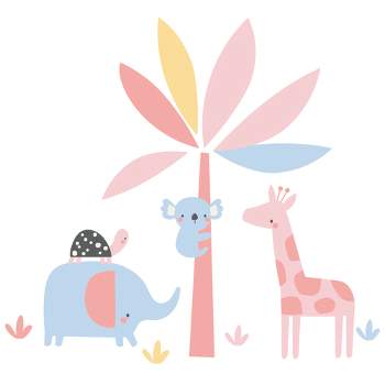 Lambs & Ivy Snuggle Jungle Pastel Safari Elephant/Giraffe/Tree Wall Decals
