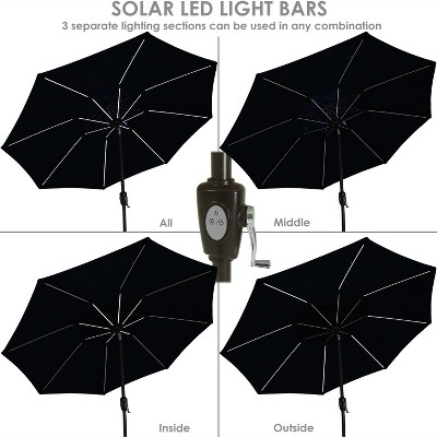 Navy Blue Aluminum Solar LED Patio Market Umbrella with Tilt, 9 ft