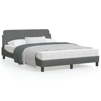 vidaXL Dark Gray Double Bed Frame with Headboard - Fabric Upholstered, Modern Wave Design