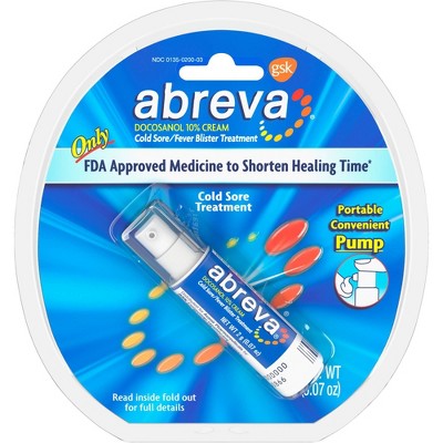 Abreva Docosanol 10% Cream Cold Sore/Fever Blister Treatment Pump - 0.07oz