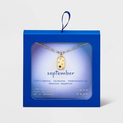 Gold Over Silver Plated Sapphire and Cubic Zirconia Tag Pendant Necklace - A New Day™ Gold