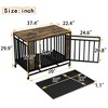 Dog Crate Furniture with Wheels, Iron Door and Tray, Wooden Dog Kennel Heavy-Duty Dog Cage - 3 of 4