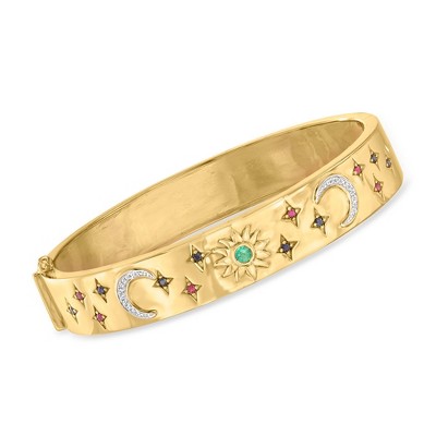 Ross-Simons 0.30 ct. t.w. Multi-Gemstone Celestial Bangle Bracelet With Diamond Accents in 18kt Gold Over Sterling