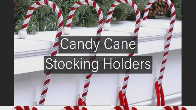 Haute Decor 4ct Candy Cane Christmas Stocking Holder Velvet Edition, 2 of 6, play video