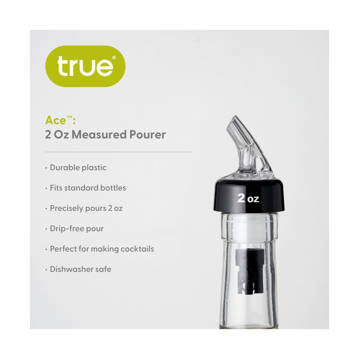 True Ace Measured Bottle Spout, 2 oz Drip-Free Durable Plastic Pourer for Wine, Liquor, Fits Standard Bottles for Game Night, Home Bar Gifts, Set of 1 - thumbnail 2