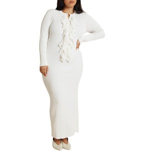 ELOQUII Ruffle Placket Sweater Dress - 1 of 3