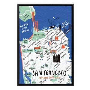 Kate and Laurel Sylvie San Francisco Illustration Framed Canvas by Stacie Bloomfield, 23x33, Black - 1 of 4