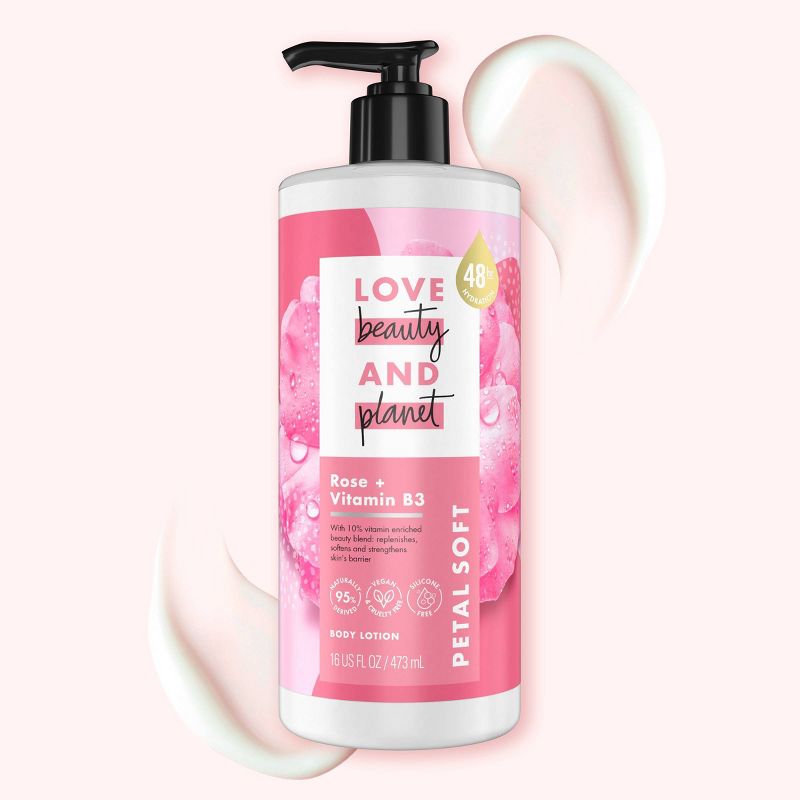 Love Beauty and Planet Petal Soft Rose and Vitamin B3 Pump Body Lotion - 16 fl oz, 3 of 12