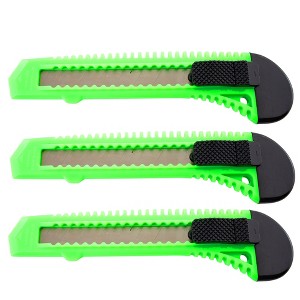 MotoProducts 3 Bulk 6" Box Cutters Neon Green with Snap-Off Blades and Safety Locks - 1 of 4