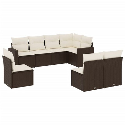 vidaXL 8 Piece Patio Sofa Set with Cushions - Brown and Cream Without Table