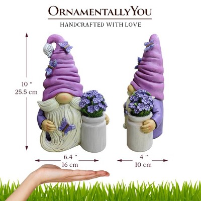 Lavender and White Resin Garden Gnome Statue with Flowers