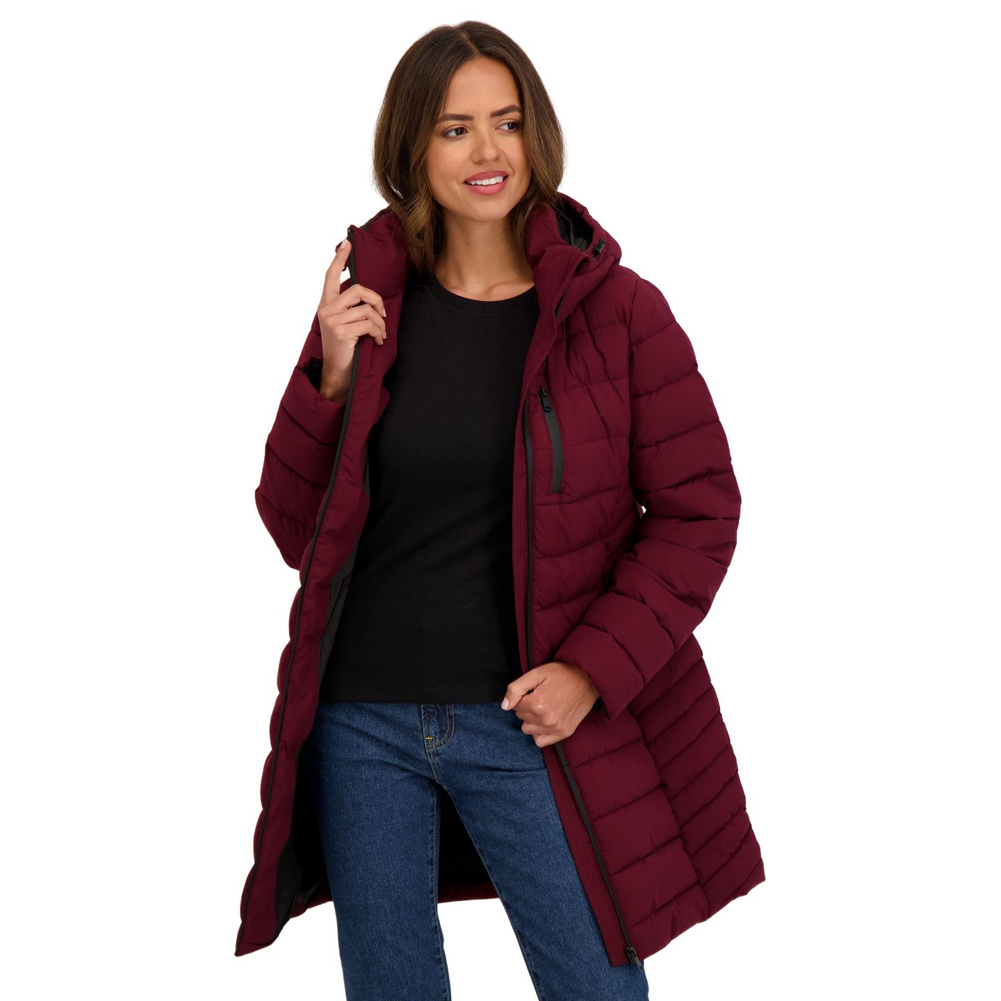 Женская куртка Sebby Winter 3/4 Stretch Packable Puffer Coat - S.E.B. Burgundy, цвет: Бордовый — фото 4