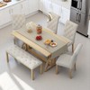 6-Piece Retro Rectangular Dining Table Set with Unique Legs, 4 Upholstered Chairs & 1 Bench, Rustic Farmhouse Design for Dining Room and Kitchen - 2 of 4