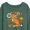 Women's - Instant Message - Autumn Fox & Flowers Lightweight French Terry Wide Neck Long Sleeve Graphic Shirt - 2 of 4