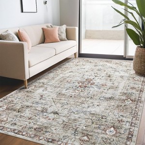 Washable Area Rugs,Indoor Vintage Printed Rug, Stain Resistant Living Room Carpet, Soft Low Pile Oriental Carpet - 1 of 4