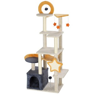 63 Inch Moon and Star Themed Cat Tree with Scratching Post, Hammock, Condo, Bed, Scratching Board & Cat Toys - 1 of 4
